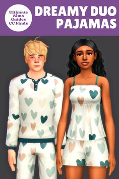 The Dreamy Duo Pajamas are such a cute set for both masculine and feminine sims. They have so many fun swatches! #TheSims4 Fun Pajamas, Pajamas Cozy, Sims 4 Tsr, Sims Packs, Free Sims 4, Sims 4 Mm, Everyday Clothing