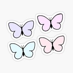 four butterfly stickers in pastel colors on a white background, each with different shapes and sizes