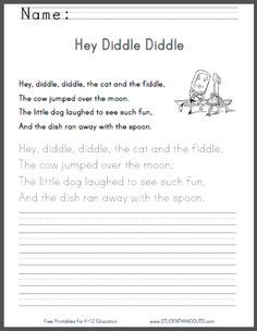 Hey Diddle Diddle Worksheets for Children Spelling Practice Worksheets, English Activity, Print Writing, Sequence Writing, Kids Handwriting Practice, Cursive Practice, Handwriting Practice Worksheets, Kids Handwriting, Handwriting Activities