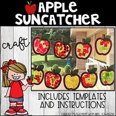 an apple suncather is shown with pictures of apples and other items in the background