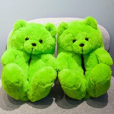 Teddy Bear Slippers, Green Teddy Bear, Teddy Bear Cartoon, Fluffy Teddy Bear, Blue Teddy Bear, Bear Slippers, Faux Fur Slides, Animal Slippers, Christmas Teddy Bear