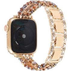 an apple watch with gold bracelets and crystal stones on it's face,