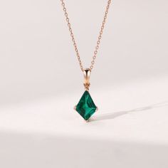 Details – Center Stone: Emerald – Shape: Kite – Size: 7*10 mm – Metal Material: Available in 14K/18K Solid gold – Metal Color: Available in Rose/Yellow/White Gold – Pendant Size: 17*8.5 mm – Chain Type: Cable Chain – Chain Width: 1.1 mm – Chain Length: 16″ with 2″ extender (40+5 cm) * Customization is available, please get in touch with us if you want to change the details. Ruby Diamond Necklace, Neck Pieces Jewelry, Neck Piece, Ruby Diamond, Cable Chain, Rose Cut, Modern Jewelry, Gemstone Necklace