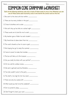 worksheet for the common core grammar