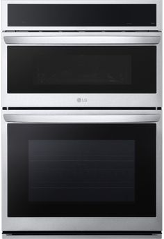 two stainless steel ovens side by side