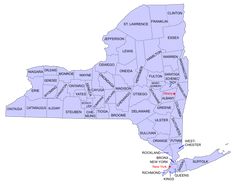 a map of the state of new york with all its towns and major roads in blue