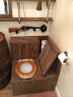 Rustic Bathroom Sink Ideas, Rustic Bathrooms Ideas, Rustic Bathroom Sink, Rustic Bathroom Sinks, Unique Rustic Decor, Wooden Toilet, Rustic Toilets, Rustic Industrial Decor