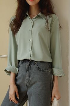 Collar Shirts Women, Korean Shirt, Collared Shirts, Korean Clothing