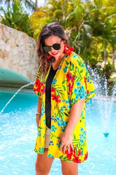 This item is in stock and ready for shipment! Its also available for local pick up in Magnolia, TX. Spend more than $99 dollars and shipping is on me! A bright floral print kimono can be a versatile and stylish addition to your summer wardrobe. Not only can it be a great way to add some color and pattern to your outfits, but it can also be a practical choice for keeping cool and comfortable in the summer heat. The lightweight material and bold floral print will have you reaching for it every tim Yellow Summer Kimono For Beach Cover-up, Multicolor Print Kimono For Spring Beach Cover-up, Vibrant Multicolor Kimono For Vacation, Tropical Print Kimono With Kimono Sleeves For Beach Season, Tropical Print Kimono For Beach Season, Summer Short Sleeve Kimono For Spring, Tropical Beach Season Kimono With Tropical Print, Yellow Summer Kimono, Casual Yellow Kimono For The Beach