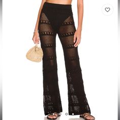 Hayden Crochet Pant In Black Black Fitted Pants For Vacation, Fitted Black Pants For Vacation, Black Full-length Beach Pants, Black Full Length Bottoms For Vacation, Black Full-length Pants For Vacation, Black Crochet Pants, Crochet Pant, Embroidered Top Designs, Crochet Pants