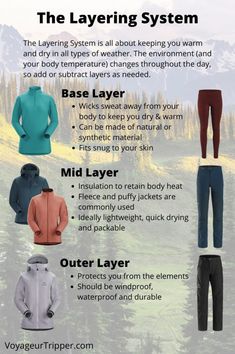 the layering system is designed to help you keep warm and dry in all types of weather