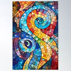 a colorful mosaic design with swirls and dots