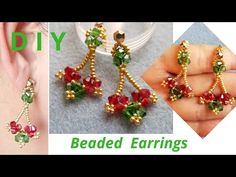 two pictures of different types of beaded earrings and the words diy on them