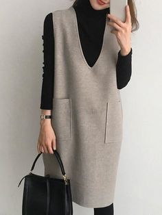 Long Waistcoat, Estilo Hijab, Mode Kimono, Winter Dress Outfits, Shift Dresses, Dress Suits