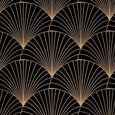 an art deco fan pattern in gold and black colors on a dark background - stock photo