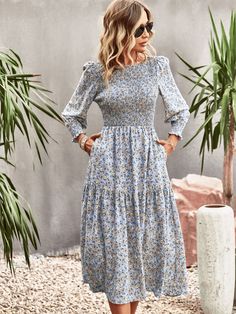 Plus Size Elegant Dresses, Trading Places, Church Outfit, Engagement Dress, Shirred Dress, Ditsy Floral Print, School Style, Floral Print Maxi Dress, Floral Print Maxi