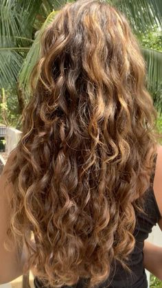 Natural Wavy Hair Highlights, Curly Hair Boho Style, Highlights On Wavy Hair, Wavy Summer Hair, Outfits With Curly Hair, Honey Blonde Highlights Curly Hair, Summer Hair Aesthetic, Light Perm, Brown Beach Hair