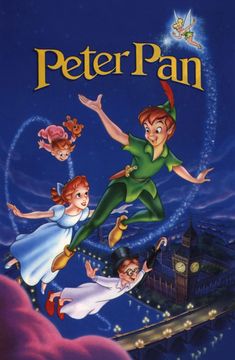 peter pan is flying in the air with his friends