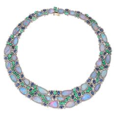 70.0 Carat Opal Emerald Diamond Statement Necklace | From a unique collection of vintage Choker Necklaces at https://www.1stdibs.com/jewelry/necklaces/choker-necklaces/. Harry Winston Necklace, Diamond Emerald Necklace, Mediterranean Jewelry, Diamond Statement Necklace, Necklaces Choker, Vintage Choker Necklace, Dream Party, High Fashion Jewelry, Accesories Jewelry