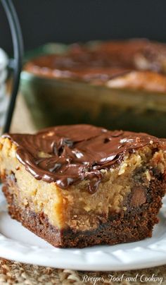 a piece of chocolate peanut butter cake on a plate