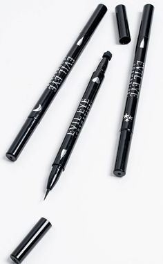 For eyes as dark as the midnight sky. Create stunning looks in a snap with the Wicked Ink Eyeliner Stamp Duos! These pens are double-ended: one is a felt tip liner for fine details while the other end has an easy to use crescent moon-shaped stamp. Simply press it lightly to yer skin and go! With our signature Stiletto Sharp liner formula, you'll have water and smudge-proof looks to last you through the day and night. Create unique beauty marks, celestial freckles and over-the-top makeup artistry Witchy Eyeliner Looks, Celestial Eyeliner, Blue Eyeliner Stamp, Beauty Mark, Felt Tip, Top Makeup Products, Iron Oxide, Ink Stamps, Xanthan Gum