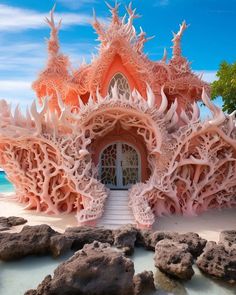 a house made out of corals on the beach