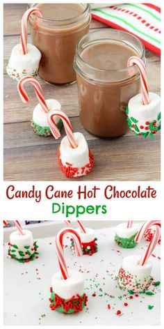 candy cane hot chocolate dippers with marshmallows