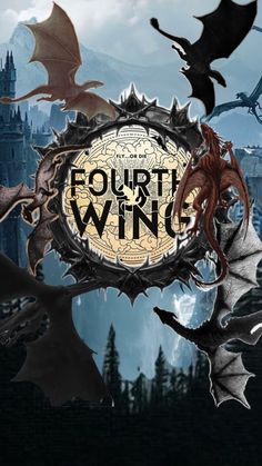 the front cover of four wings, with an image of a dragon flying over it