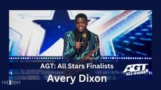 a man holding a microphone in front of a screen with the words act all stars finalists