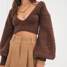 New With Tags For Love & Lemons Size Xxs Brown Color Originally$158 Shoe Chart, Pet Plastic Bottles, Carbon Dioxide, Crop Sweater, For Love & Lemons, Shoe Size Conversion, Brown Sweater, Knit Crop, For Love And Lemons