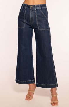 Fall for the leg-elongating silhouette of these high-waisted jeans finished in a dark-blue wash and styled with abbreviated wide legs. Zip fly with button closure Five-pocket style 98% cotton, 2% polyurethane Machine wash, line dry Made in the USA Wide Leg Ankle Jeans, Cami Nyc, Wardrobe Edit, Ramy Brook, Cropped Style, Wide Legs, Short Jumpsuit, Trina Turk, New Tops