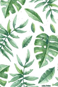 watercolor painting of green leaves on a white background