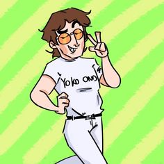 a drawing of a young man with glasses and a shirt that says yolo on it