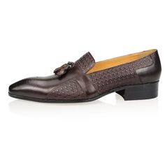 Introducing the ElegantGent Leather Brogue Oxford Wedding Loafers, crafted with the finest genuine cow leather for a luxurious and sophisticated look. Slip into these sleek loafers with a pointed toe design and enjoy the comfort of the PU lining. Elevate your style and make a statement at any formal occasion. Shop now and step into elegance. Office Wingtip Tassel Loafers With Brogue Detailing, Business Tassel Loafers With Pointed Toe And Leather Sole, Pointed Toe Tassel Loafers With Leather Sole For Business, Slip-on Tassel Loafers With Brogue Detailing, Business Tassel Loafers With Brogue Detailing And Round Toe, Semi-formal Slip-on Tassel Loafers With Brogue Detailing, Slip-on Brogue Detailed Closed Toe Moccasins, Slip-on Brogue-detailed Closed Toe Moccasins, Slip-on Brogue Moccasins With Closed Toe