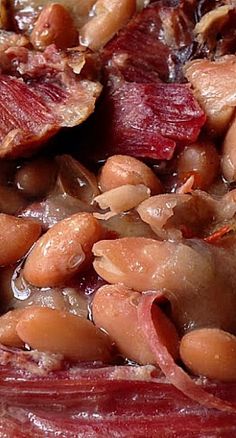 closeup of beans and meat on a plate