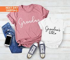 "Grandma and Grandma's Girl Shirts, Grandma Shirt, Mothers Day Gift, Grandma and Me Shirt, Grandma and Granddaughter, Grandmother Shirt BLACK TEXT is used by for Yellow, Heather Peach, White, Light Gray Heather Shirts. WHITE TEXT is used by Other Colored Shirts. Welcome to our shop, RoseTeesDesign. We hope you enjoy shopping and browsing through our fun selection of t-shirts. We try out best to provide the best quality for our customers and value your satisfaction before anything else. We hope to make you happy and bring more joy to Esty, while keeping our values high as a small business. 😊 We all hope you have a nice day. Thank you for visiting our website and choosing and trusting us. We love and accept all customers.  THIS ITEM IS ONLY FOR ONE SHIRT, NOT A SET! Shirts are sold separate Grandma And Granddaughter, Grandma Granddaughter, Girl Shirts, Text Shirt, Grandma Shirt, Grandma Shirts, Our Values, Custom Sweatshirts, Shirts For Girls