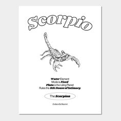 the scorpio book cover is shown in black and white with an image of a