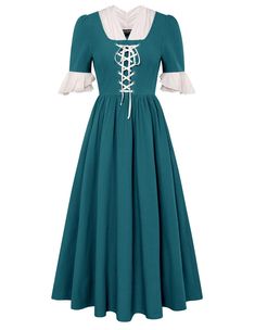 PRICES MAY VARY. Step back in time with our womens pioneer prairie dress, a perfect blend of style, history, and comfort. High-Quality Materials : 98%Cotton+2%Polyester. It is unlined. Made from pure cotton, our pioneer prairie dress ensures comfort and breathability while maintaining durability for long-lasting wear. We advise you to iron them before trying on our pioneer costume dress. Features : The pioneer dresses for adult women feature 2 pockets, V neck, one half sleeves with ruffles, invi Pioneer Dresses, Pioneer Costume, Pilgrim Costume, Pioneer Dress, Colonial Dress, Prairie Dress, Costume Dress, Dress With Pockets, Back In Time