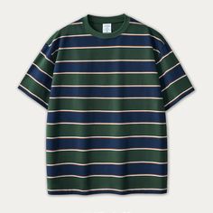 Cotton Oversized Striped T-Shirt Fabric: 100% Cotton Size: M, L, XL, 2XL Multiple Color Selections: Dark Green, Beige  Season: Summer Green Oversized Short Sleeve Tops, Oversized Green Short Sleeve Top, Green Drop Shoulder Summer Tops, Oversized Green Graphic Tee Shirt, Oversized Green Graphic Tee, Green Drop Shoulder Cotton T-shirt, Green Oversized Shirt For Streetwear, Oversized Green Shirt For Streetwear, Oversized Striped T-shirt For Summer