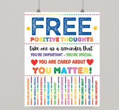 a poster with the words free positive thought, take one as a reminder that you're important