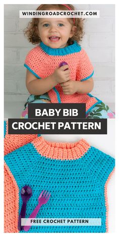 the baby bib crochet pattern is shown with text that reads, free croche