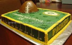 a football themed birthday cake with green and yellow frosting