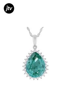 6.12ct Pear Shaped Green Lab Created Spinel with 0.06ctw Round Lab Created White Sapphire Rhodium Over Sterling Silver Pendant with Chain. Measures Approximately 1.10"L x 0.65"W. 18" Singapore Chain with 2" Extender. Lobster Claw Clasp. Formal Pear-shaped Diamond Necklace, Diamond Teardrop Jewelry With Accent Stones, Platinum Teardrop Jewelry With 17 Jewels, Elegant Silver Pear-shaped Gemstones, Pear-shaped White Gold Jewelry With Accent Stones, Dazzling Pear-shaped Jewelry With Accent Stones, Platinum Drop Jewelry With Prong Setting, Dazzling Formal Necklaces With Accent Stones, Formal Teardrop Pendant Jewelry With Halo Setting