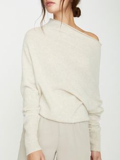 Brochu Walker Women's Off Shoulder Cashmere Sweater in Cream Cropped Knit Sweater Office, Fall Wedding Sweaters, Classy Winter Sweater, Cashmere Sweater Casual, Best Cashmere Sweater, Chic Tops With Ribbed Cuffs, Elegant Sweater With Ribbed Cuffs, Chic Cashmere Top With Ribbed Neckline, Elegant Long Sleeve Knit Top With Ribbed Cuffs