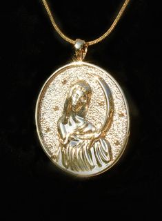 GREEK GODDESS SELENE Charm Necklace In ancient Greek mythology and religion,  Selene is the goddess and the personification of the Moon. She drives her moon chariot across the heavens.   Selene was often identified with Artemis, and Selene and Artemis were also associated  with Hecate. All three were regarded as moon  and lunar goddesses, but only Selene was  regarded as the personification of the Moon itself.  Her Roman equivalent is Luna. ☆ Gold-filled stainless-steel SELENE     Charm is round and about the size     of a USA quarter =  ---CHOOSE YOUR CHAIN LENGTH A) 45 cm / 17.7 inches SNAKE CHAIN       with lobster clasp or B) 50cm / 19.7 inches SNAKE CHAIN      with lobster clasp    ☆ Jewelry care card and      FREE Cleaning Cloth are included       with each purchase. ☆ READY-TO-SHIP Selene Moon Goddess, Goddess Selene, Ancient Greek Mythology, American Werewolf In London, Greco Roman, Goddess Jewelry, Goddess Necklace, Jewelry Aesthetic, Bangor