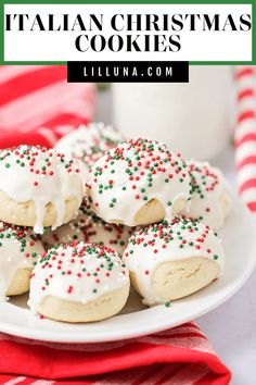 italian christmas cookies with sprinkles on a white plate