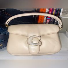 Lightly Used, Shown Wear And Tear In Pictures. Designer Everyday Flap Bag With Handles, Coach Handheld Shoulder Bag With Gold-tone Hardware, Coach Clutch Satchel For Evening, Coach Flap Bag With Detachable Handle For Everyday, Coach Cream Clutch Bag, Coach Beige Clutch Bag, Coach Clutch Bag With Gold-tone Hardware, Designer Coach Clutch Shoulder Bag, Coach Clutch With Gold-tone Hardware