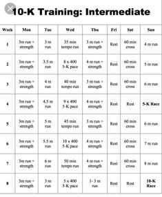 the 10 - k training timetable is shown in black and white, with numbers on each side