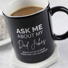 Personalised Engraved Father's Day Ask Me About My Dad Jokes Black Coffee Mug Present Father Gifts, Bbq Set, Country Girl Quotes, Gift Mugs, First Fathers Day Gifts, Father Shirts, Christmas Crafting, Birthday Mug, Diy Cricut