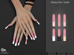 the manies are all pink and white with some black stripes on each nail tip